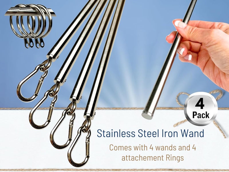 OooWow 36 inch (4 Pack) Stainless Steel Iron Curtain Pull Wand - Drapery Pull Rod - Verstaile Curtain Wand - Strong Metal Drapery Wand (36in SS 4Pk) - Image 2